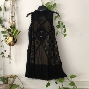 Free People Black Lace Angels Boho Shift Dress xs